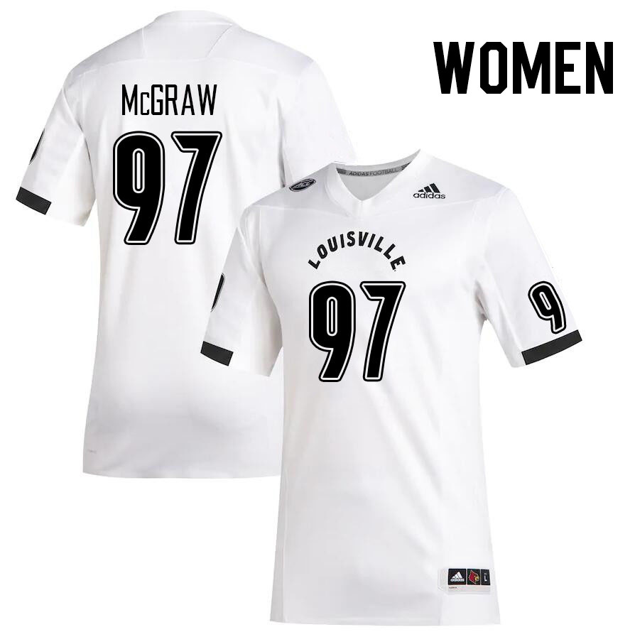 Women #97 Rodney McGraw Louisville Cardinals College Football Jerseys Stitched Sale-White - Click Image to Close
